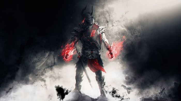 Republic of Gamers fantasy art knight with red energy