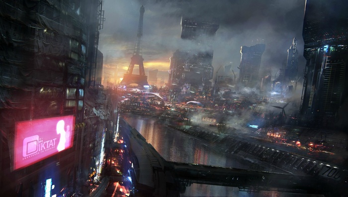 Cyberpunk Paris with Eiffel Tower