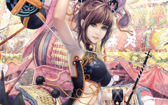 Anime girl with brown hair in a black outfit