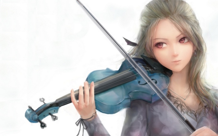 Anime girl playing a blue violin