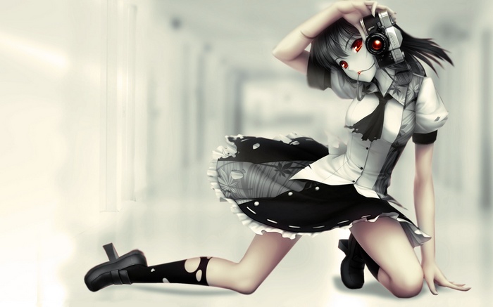 Anime girl with red eyes and camera