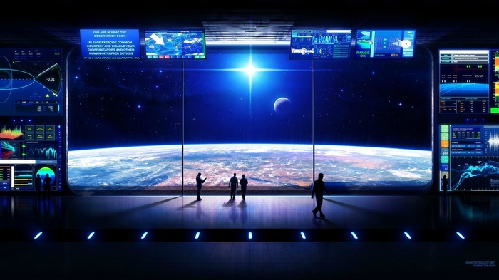 Observation deck overlooking Earth from space