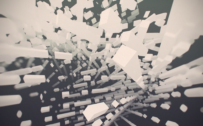 Abstract 3D geometric shapes exploding