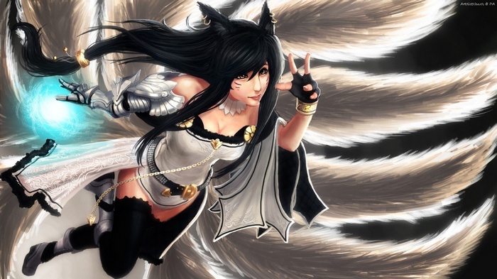 Ahri from League of Legends casting a spell