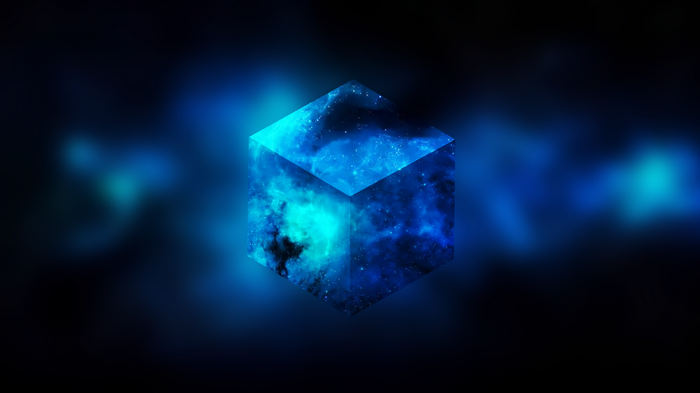 Abstract blue nebula cube in space