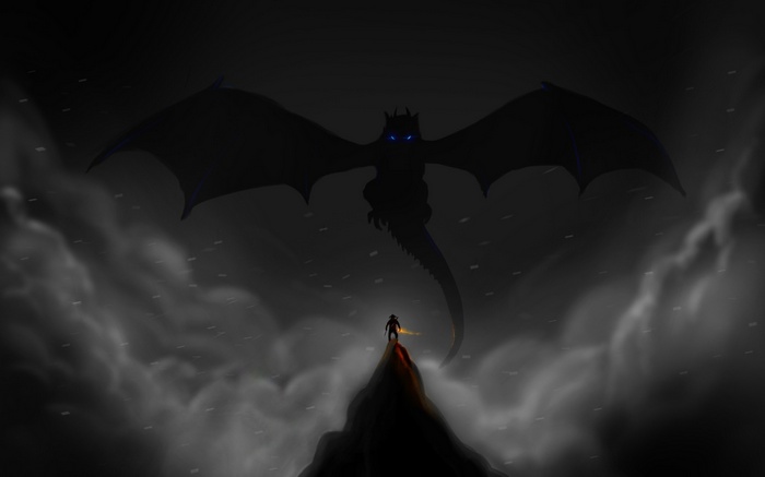 Skyrim Dragon Confronts a Warrior on a Mountain Peak