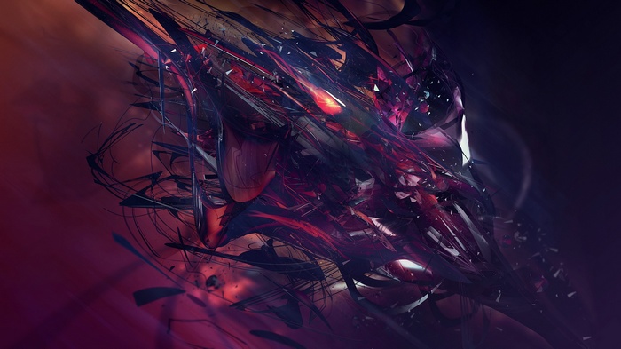 Abstract 3D digital art with purple and red hues