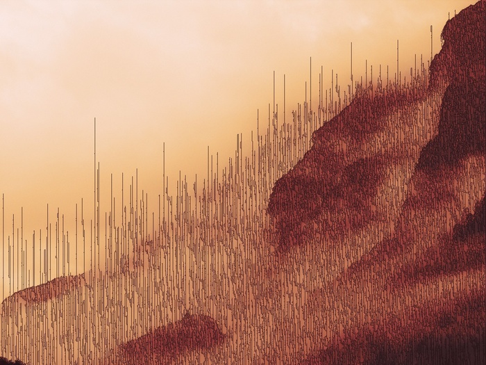 Abstract artwork with mountain-like shapes