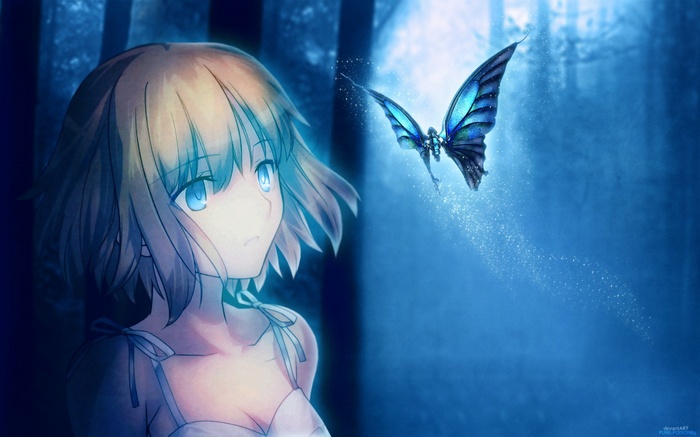 butterfly, Tsuki no Sango, anime, anime girls, Goribu no Shoujo