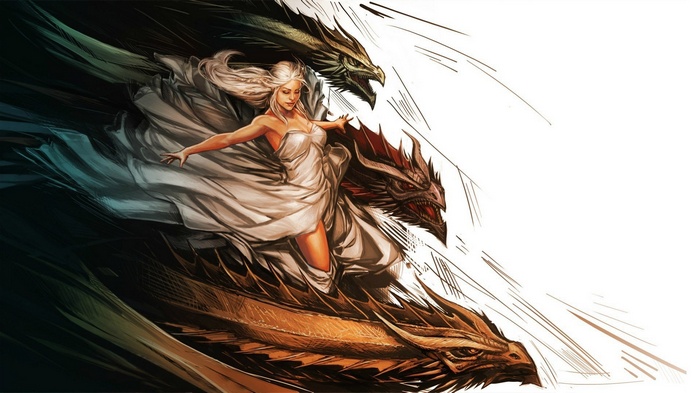 Daenerys Targaryen with her three dragons
