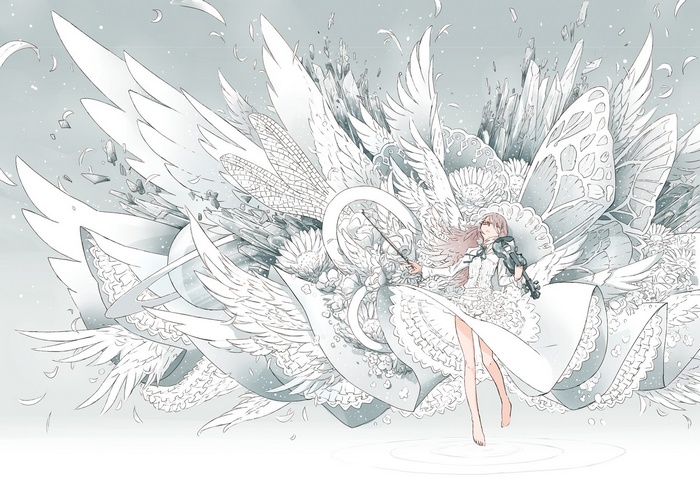 Anime girl with wings playing violin