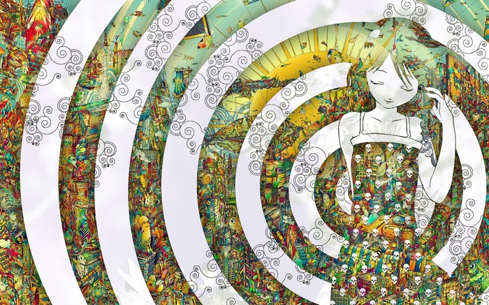 Psychedelic artwork with a girl and swirling patterns