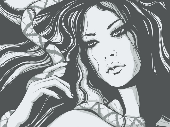 Artwork of a woman with a snake