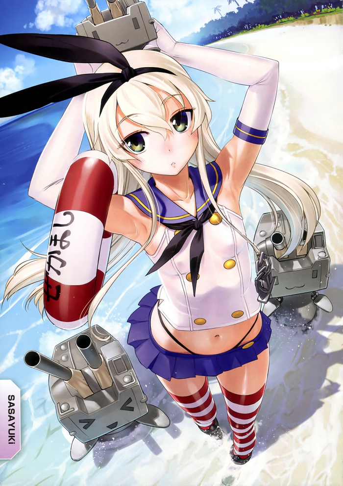 Shimakaze from Kantai Collection on a beach
