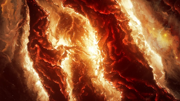 Space nebula with fire-like clouds and stars
