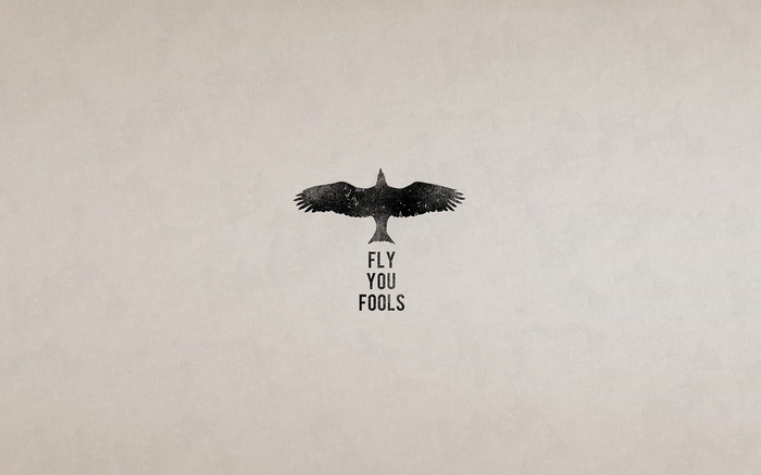 Gandalf's quote "Fly you fools" with a bird