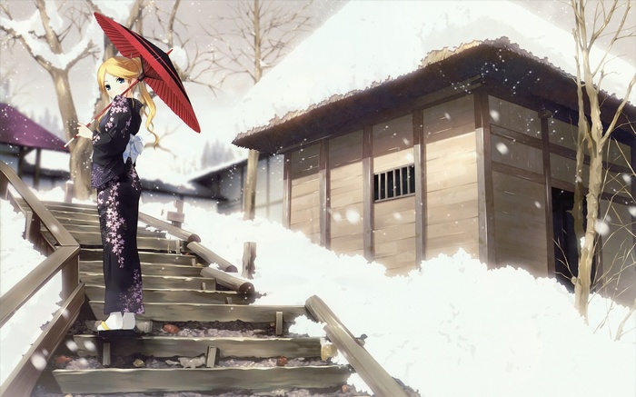 Kimura Kaere in Winter with Umbrella