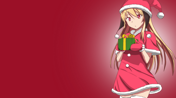 Shiina Mashiro in Christmas Outfit Holding a Gift