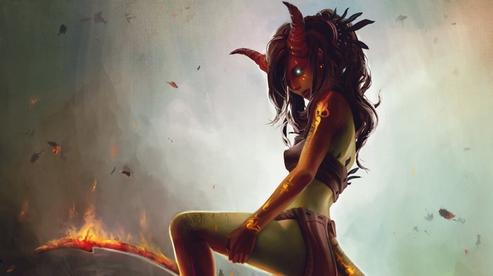 Demoness with horns and glowing eyes, Magic: The Gathering art