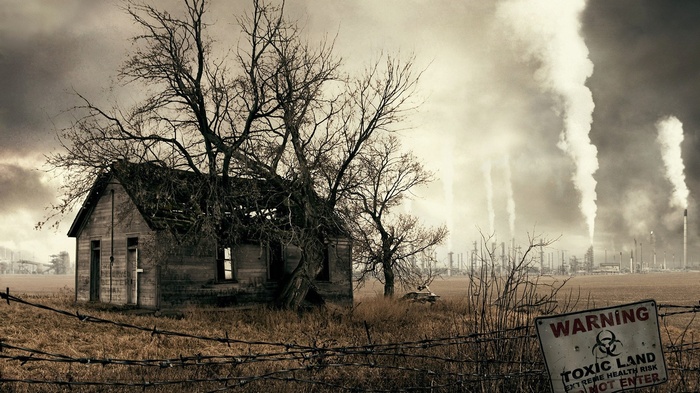 Abandoned house near toxic industrial plant