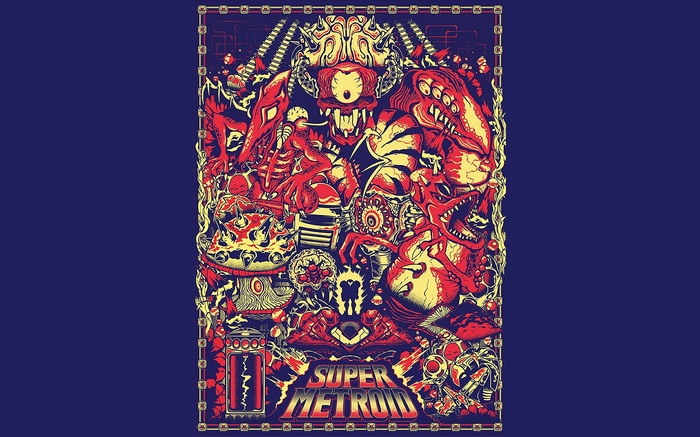 Super Metroid Fan Art Poster with Monsters