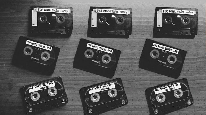 Cassette tapes labeled for different moods