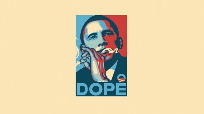 Barack Obama smoking a cigar with "DOPE" text