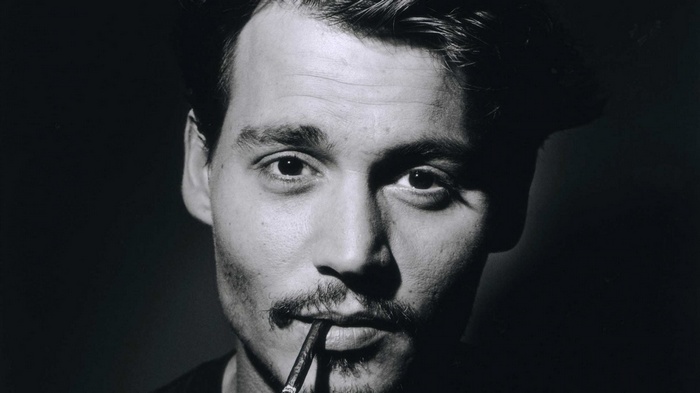 Johnny Depp with a cigarette in his mouth