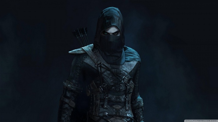 Thief character with hood and mask