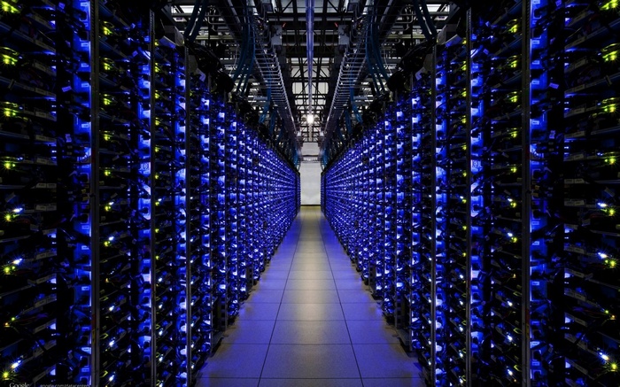 Google Data Center with Rows of Servers