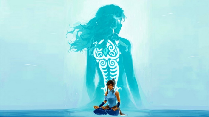 Korra meditating with her spiritual form