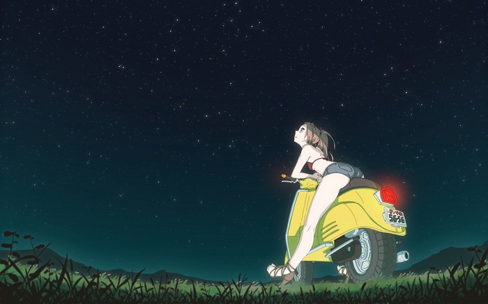 Haruko Haruhara on a scooter under the stars