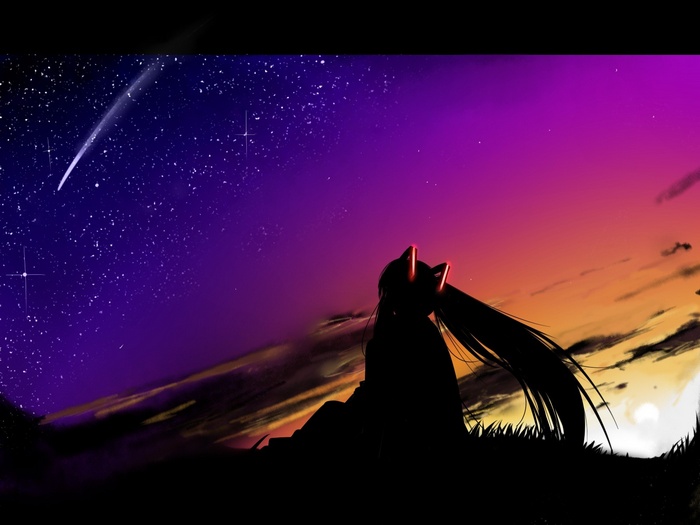 Hatsune Miku looking at a shooting star