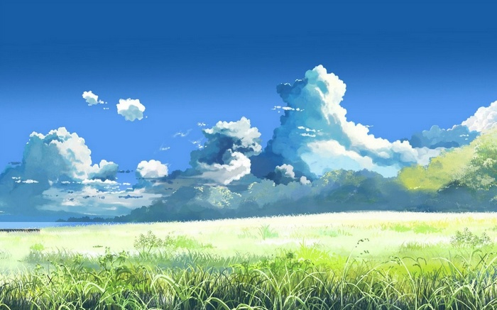 Anime Landscape with Clouds and Field