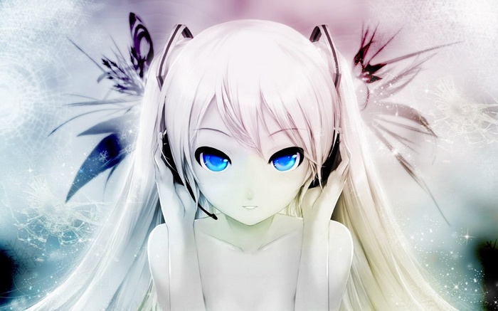 Anime girl with blue eyes and headphones