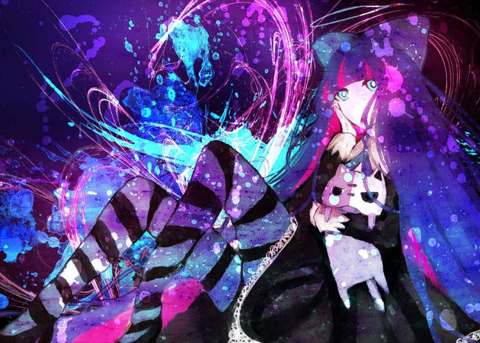 Stocking from Panty and Stocking with Garterbelt holding a cat plush