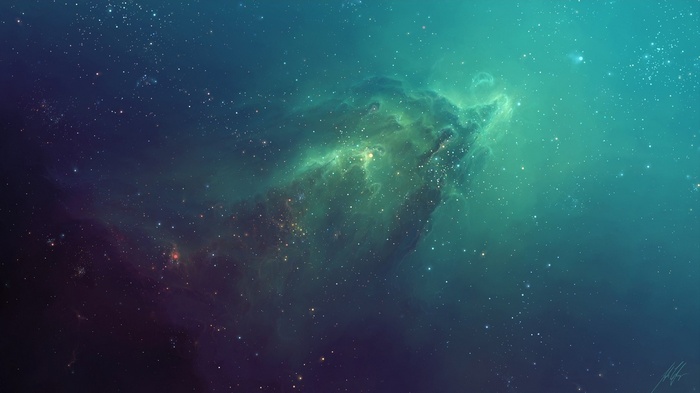 Digital art of a colorful nebula with stars