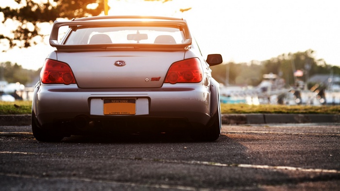Subaru Impreza WRX STi parked at sunset
