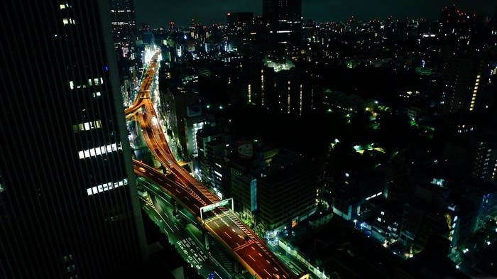 Tokyo cityscape at night with a highway