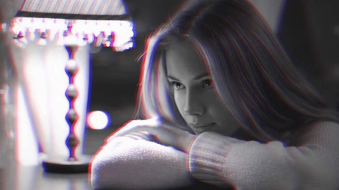 Girl with anaglyph 3D effect