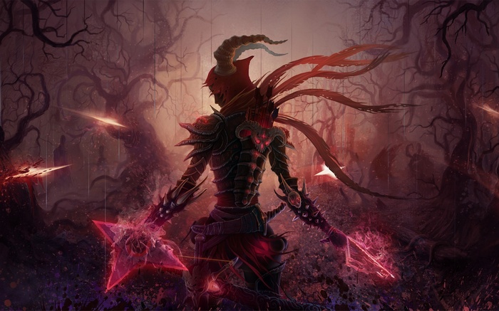 Fantasy art of a demonic warrior in a dark forest