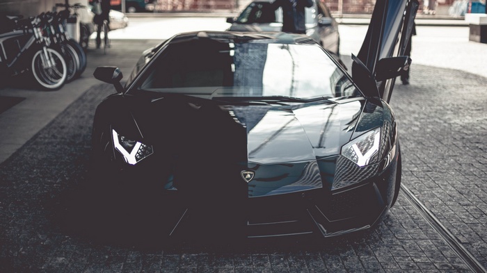 Black Lamborghini Aventador with Scissor Doors