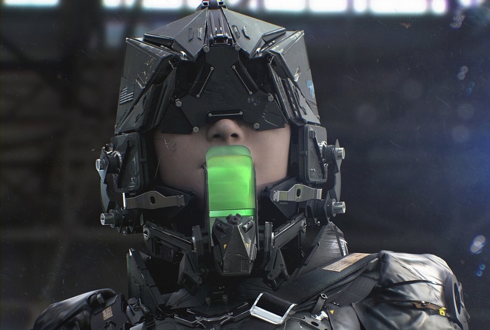 Futuristic woman in a science fiction helmet