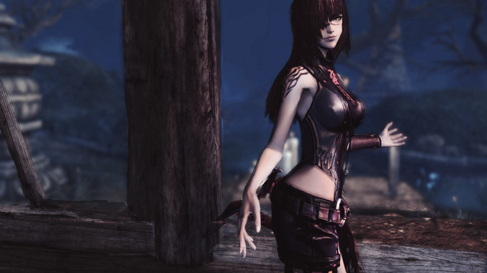 The Elder Scrolls V: Skyrim woman in dark outfit