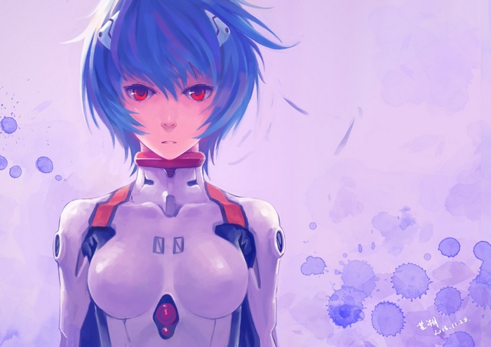 Ayanami Rei from Neon Genesis Evangelion in a white plugsuit