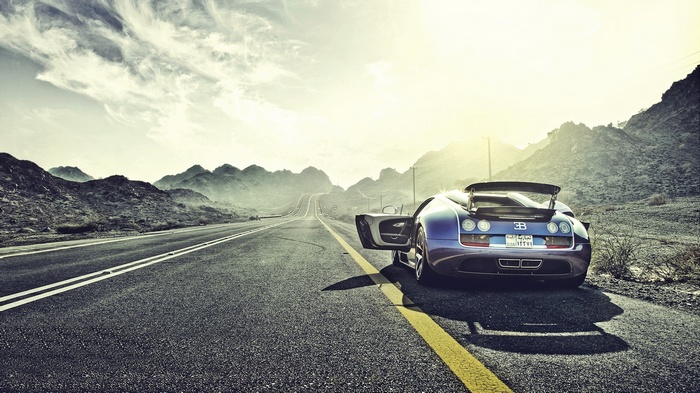 Bugatti Veyron Super Sport on a Desert Road