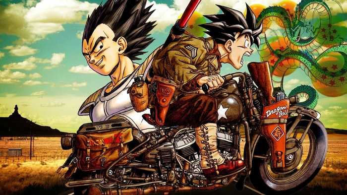 Dragon Ball: Goku and Vegeta on a Motorcycle