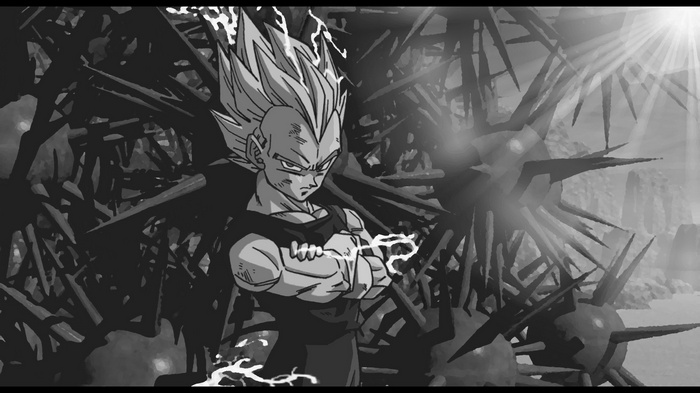 Vegeta from Dragon Ball Z with spiky background