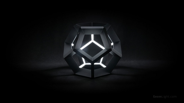Geometric Lamp with White Light on Black Background