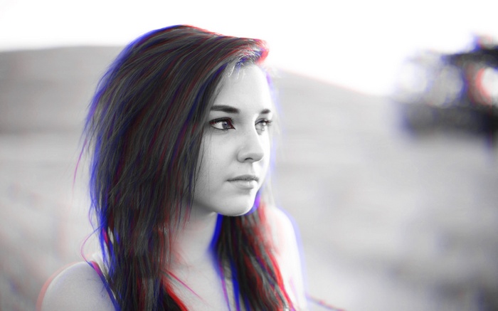 Girl with anaglyph 3D effect